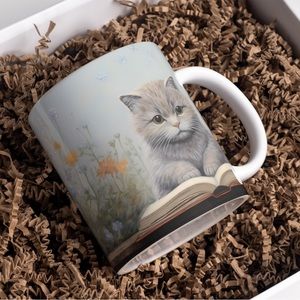 Handmade Book Cat Coffee Mug | New 15oz Sublimated Coffee Mug
